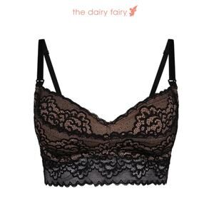 The Dairy Fairy Lace Nursing Ayla Hands Free Pumping Bra Black Sz.Petite Plus